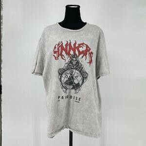 SINNER’S PARADISE Death Metal T-Shirt Men's XL Gray Acid Wash Band Tee Music